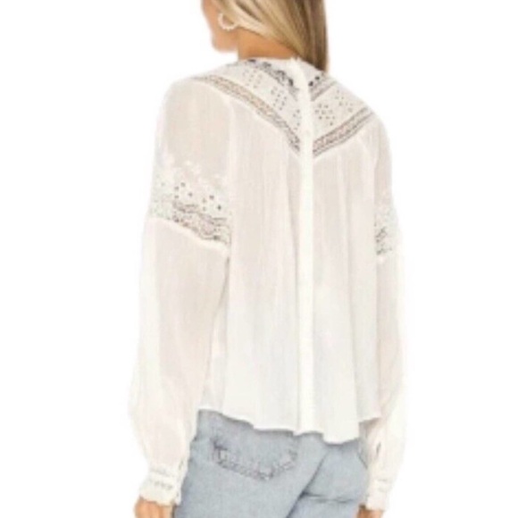Free people] Cream Crochet lace ribbon Victorian style Oversized Blouse Top - Picture 3 of 14